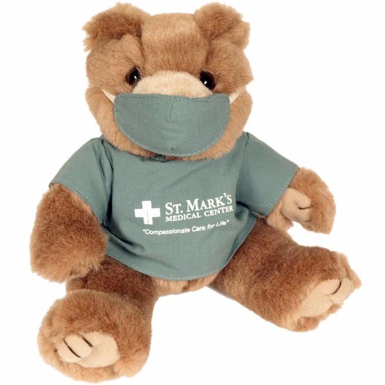 8" Green Scrub Bear with one color imprint