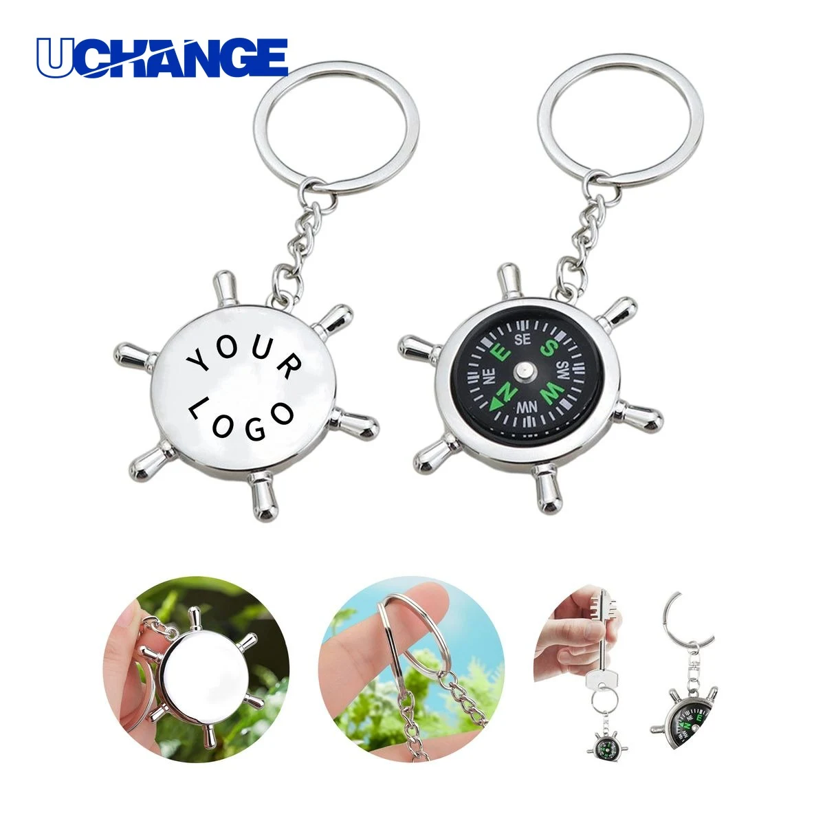 Metal Compass Key Chain Keychain with Laser Mark 3.34" 1