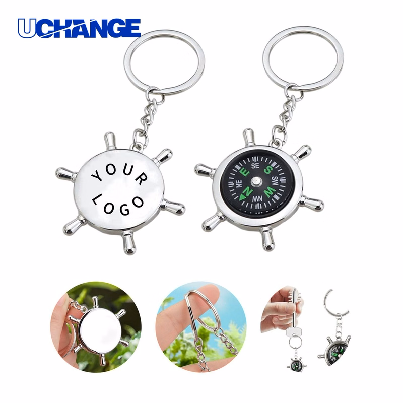 Metal Compass Key Chain Keychain with Laser Mark 3.34"