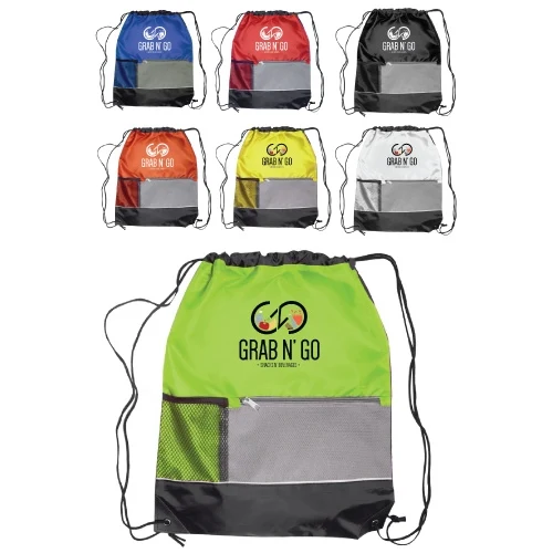 Drawstring Backpack with Front Zippered Pocket 1