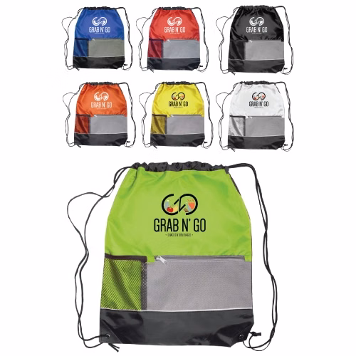 Drawstring Backpack with Front Zippered Pocket