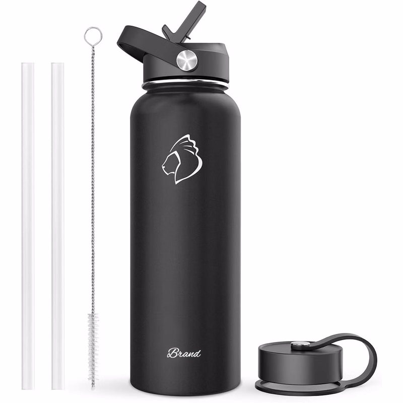 Stainless Steel Water Bottle, 40oz Vacuum Insulated Water Bottle with Straw Lid and Flex Cap