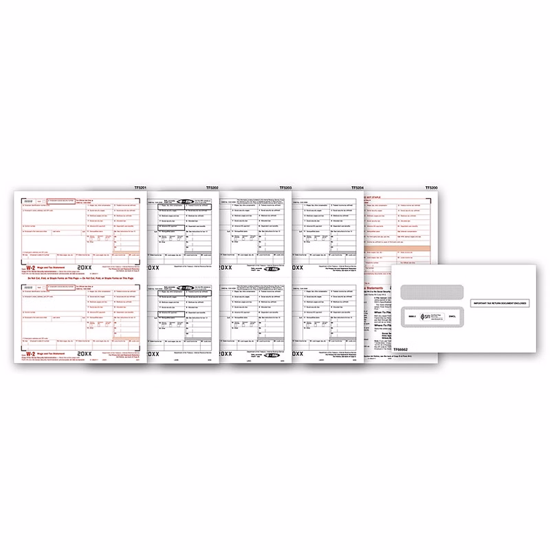 W-2 Tax Forms Set & Envelope Kit, Laser, 4-Part = 50 Sets/Pk