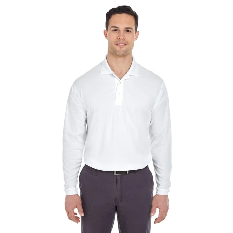 UltraClub Adult Cool & Dry Long-Sleeve Mesh Piqué Polo 1