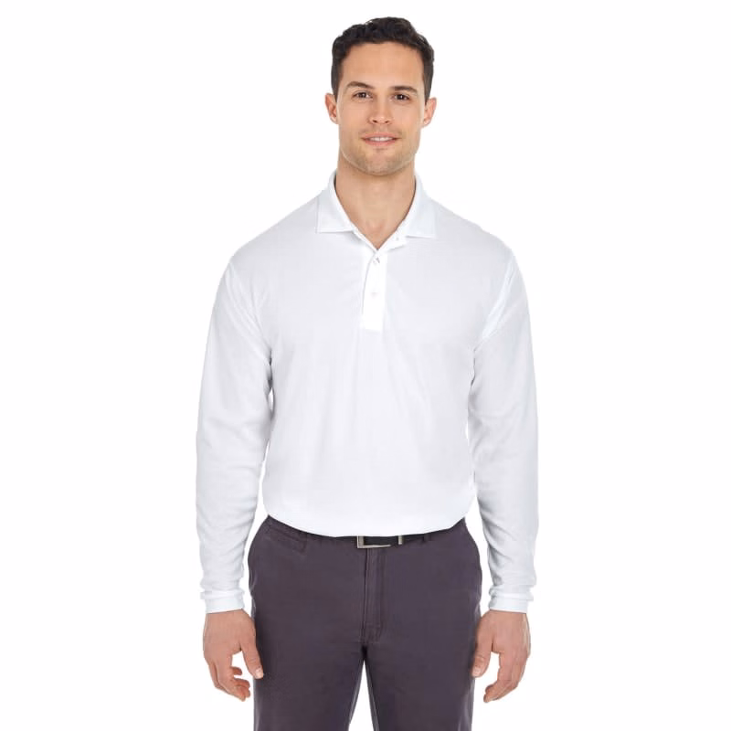 UltraClub Adult Cool & Dry Long-Sleeve Mesh Piqué Polo