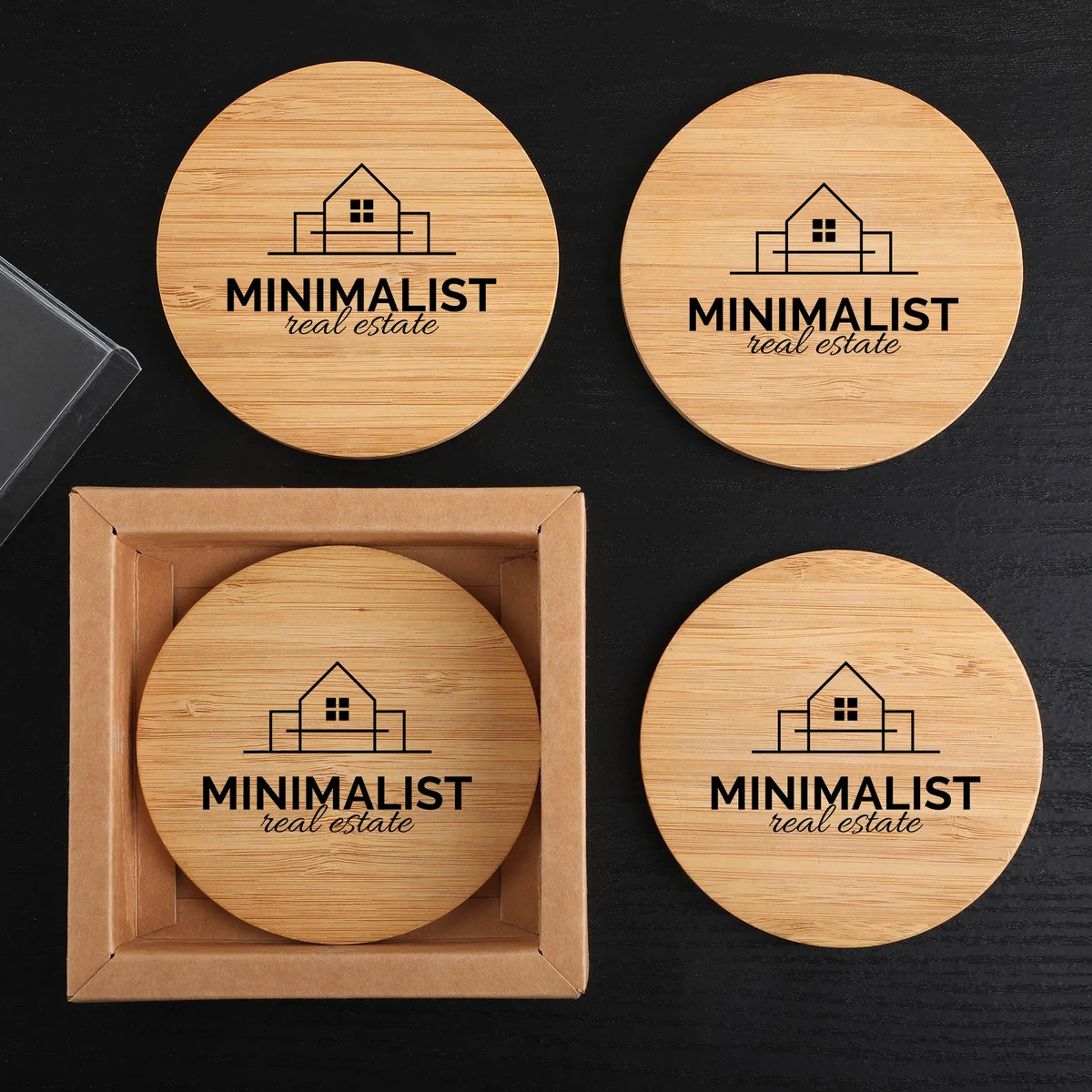 Round Bamboo 4 Pc. Coaster Set In Box 1