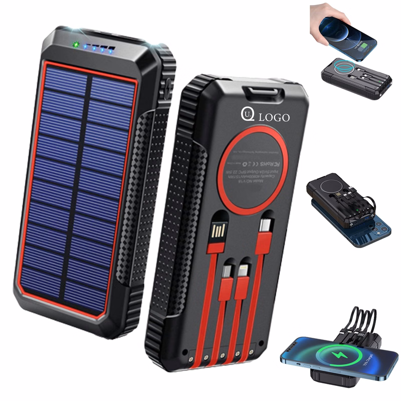 24000Mah Wireless Solar Power Bank Flashlight W/4 Cables