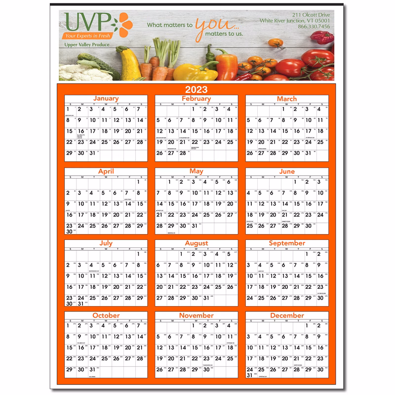 Full Color Yearly View Wall Calendar