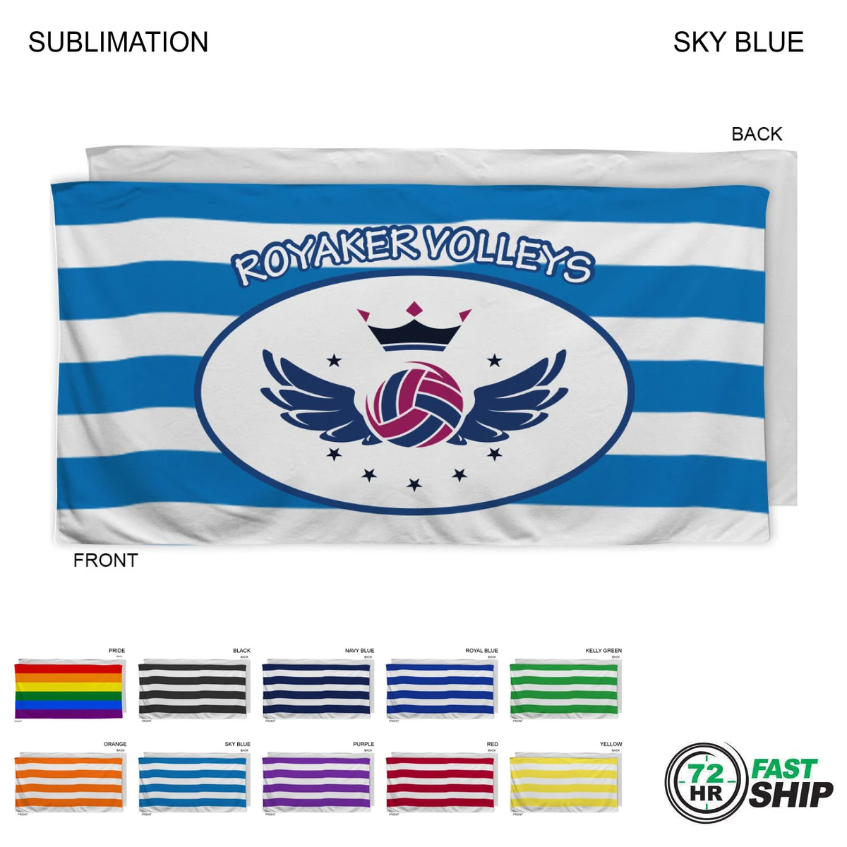 72 Hr Fast Ship - Cabana Stripe Sublimated Plush and Soft Velour Terry Beach Towel, 30x60 1