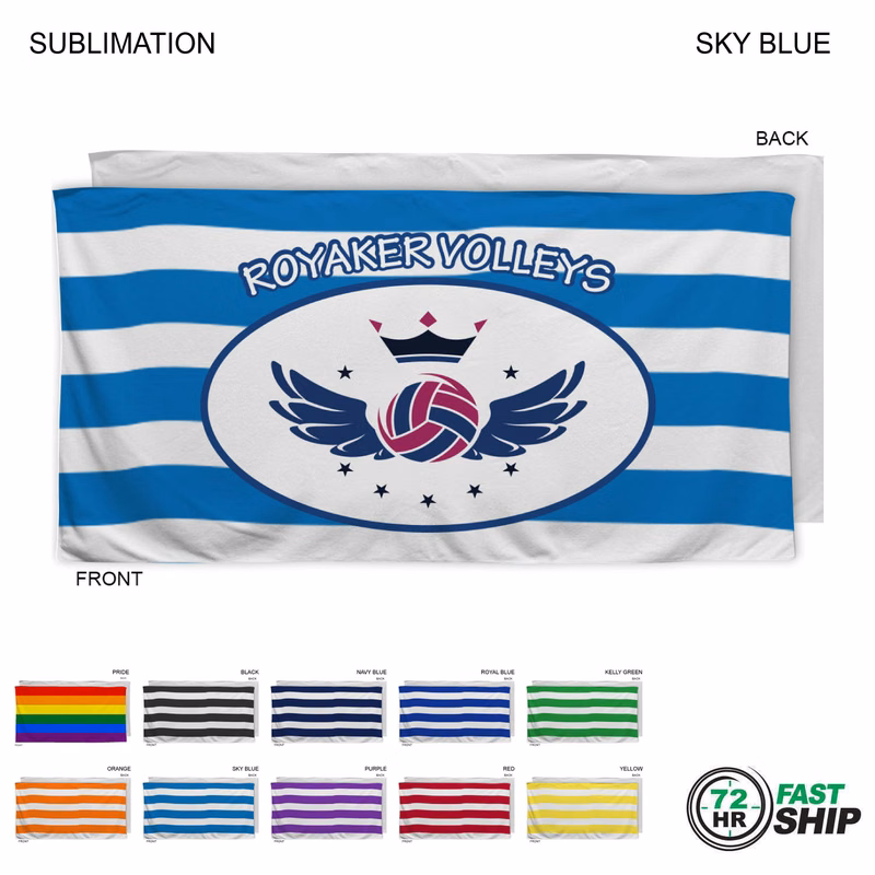 72 Hr Fast Ship - Cabana Stripe Sublimated Plush and Soft Velour Terry Beach Towel, 30x60