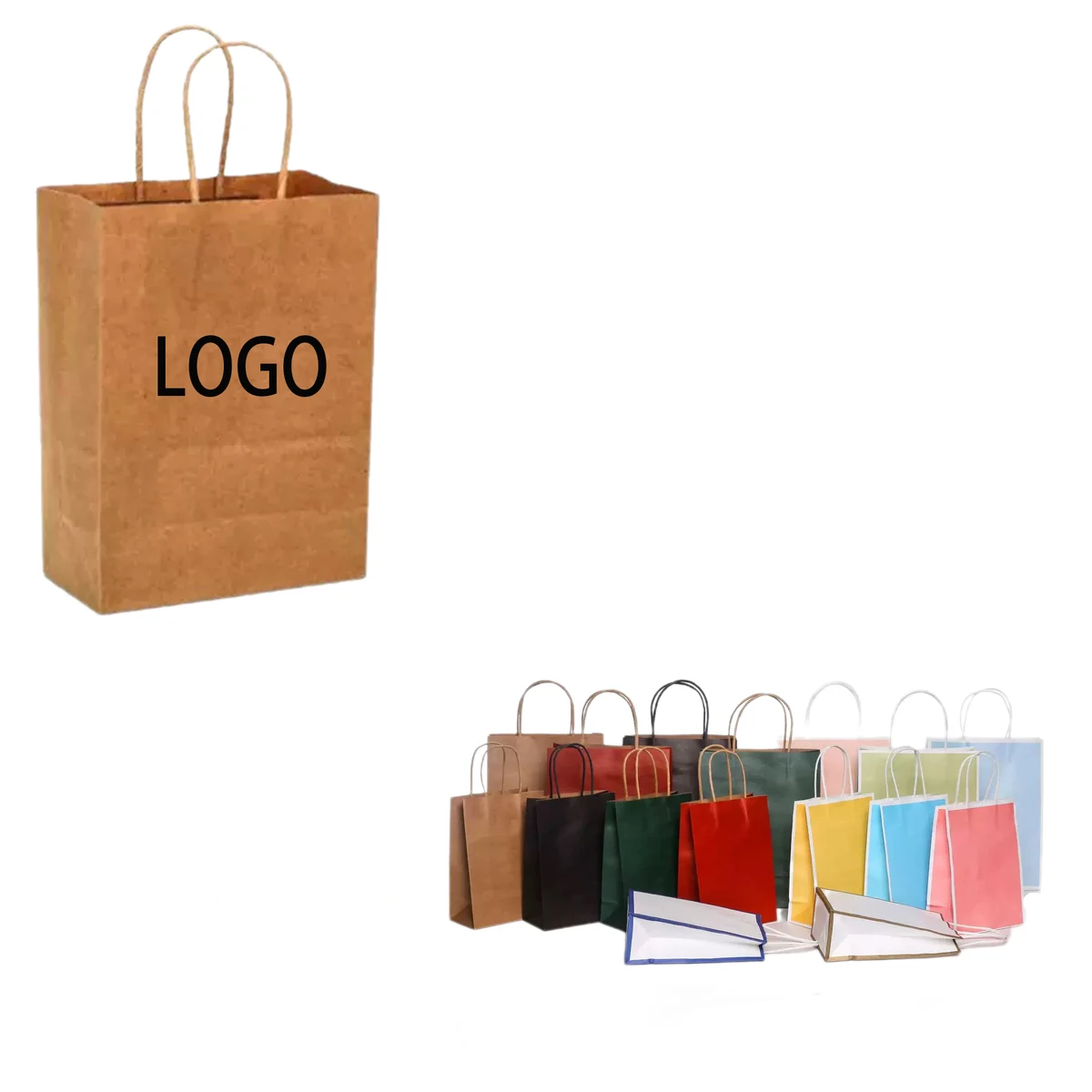 Customizable Kraft Paper Bags Handles Reusable Grocery100pcs 1