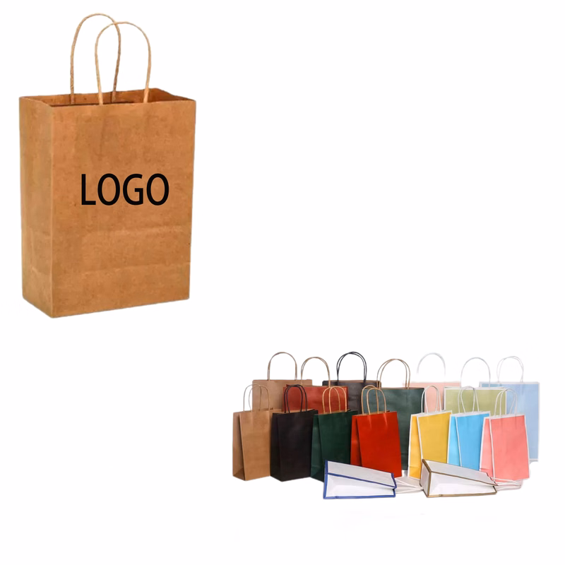 Customizable Kraft Paper Bags Handles Reusable Grocery100pcs