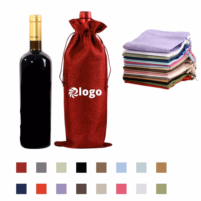 Drawstring Linen Wine Bottle Bag