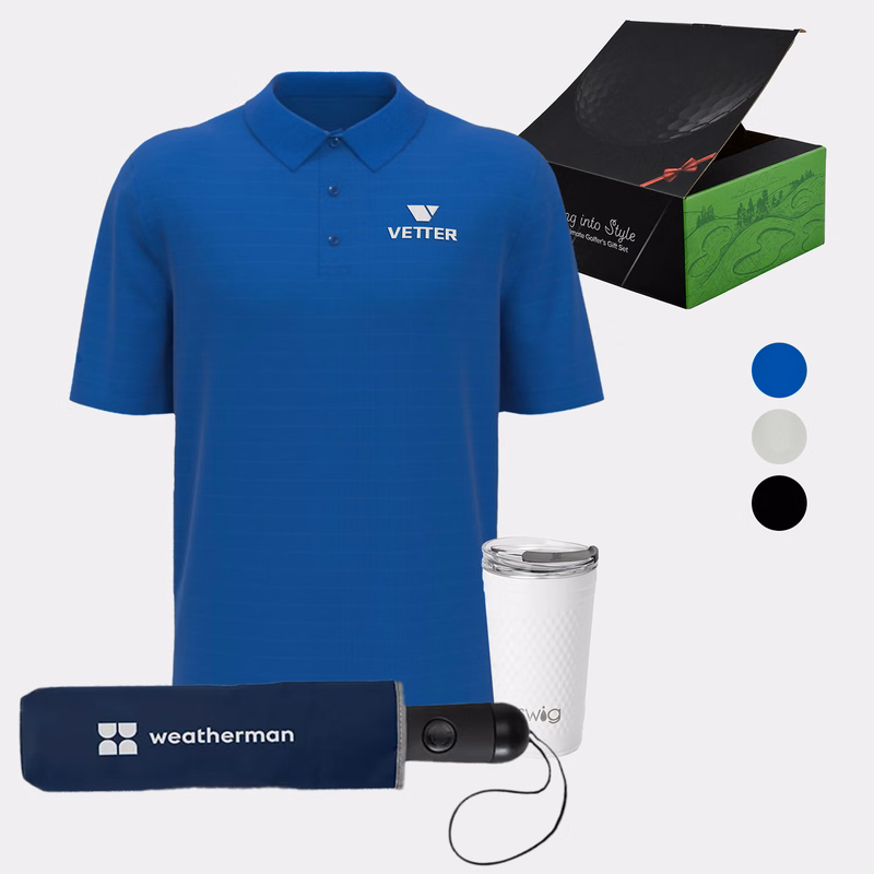 24 oz SWIG® Golf Cup SS Tumbler, Callaway® Golf Polo Shirt & Weatherman® Umbrella Gift Set