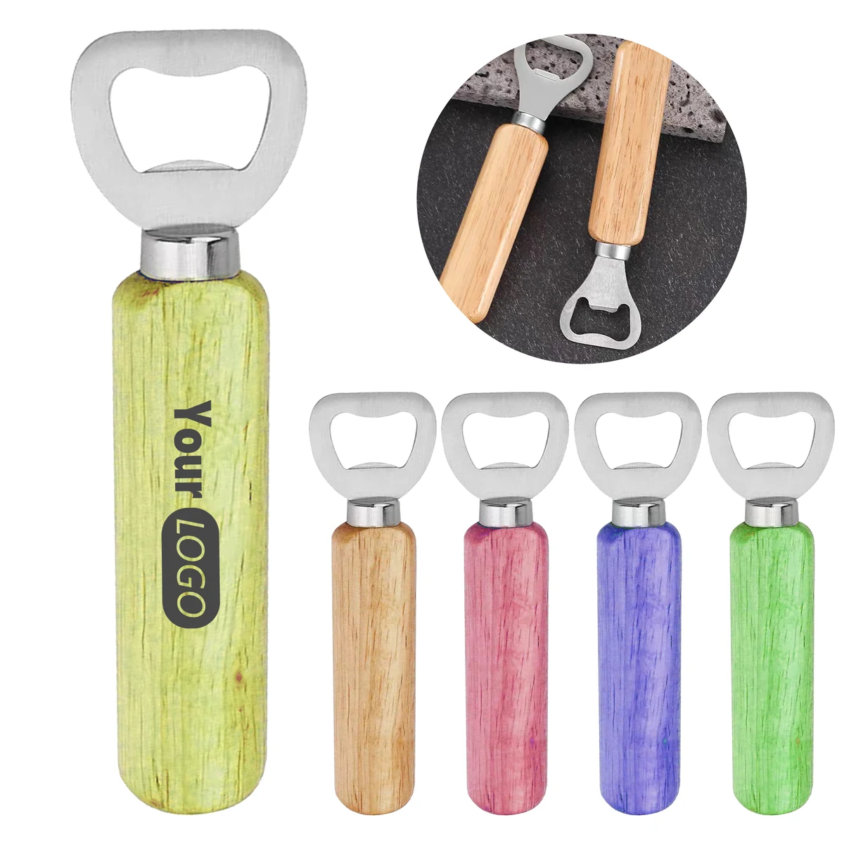 Stainless Steel Elegant Wooden Handle Bottle Opener With Custom Logo 1