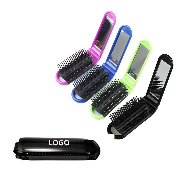 Portable Folding Hair Brush w/Mirror Compact Pocket Hair Comb 1
