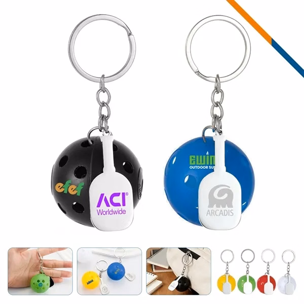 Custom Stainless Steel Pickleball Keychain 1.77 Inch Paddle Design — Six Color Logo Ring