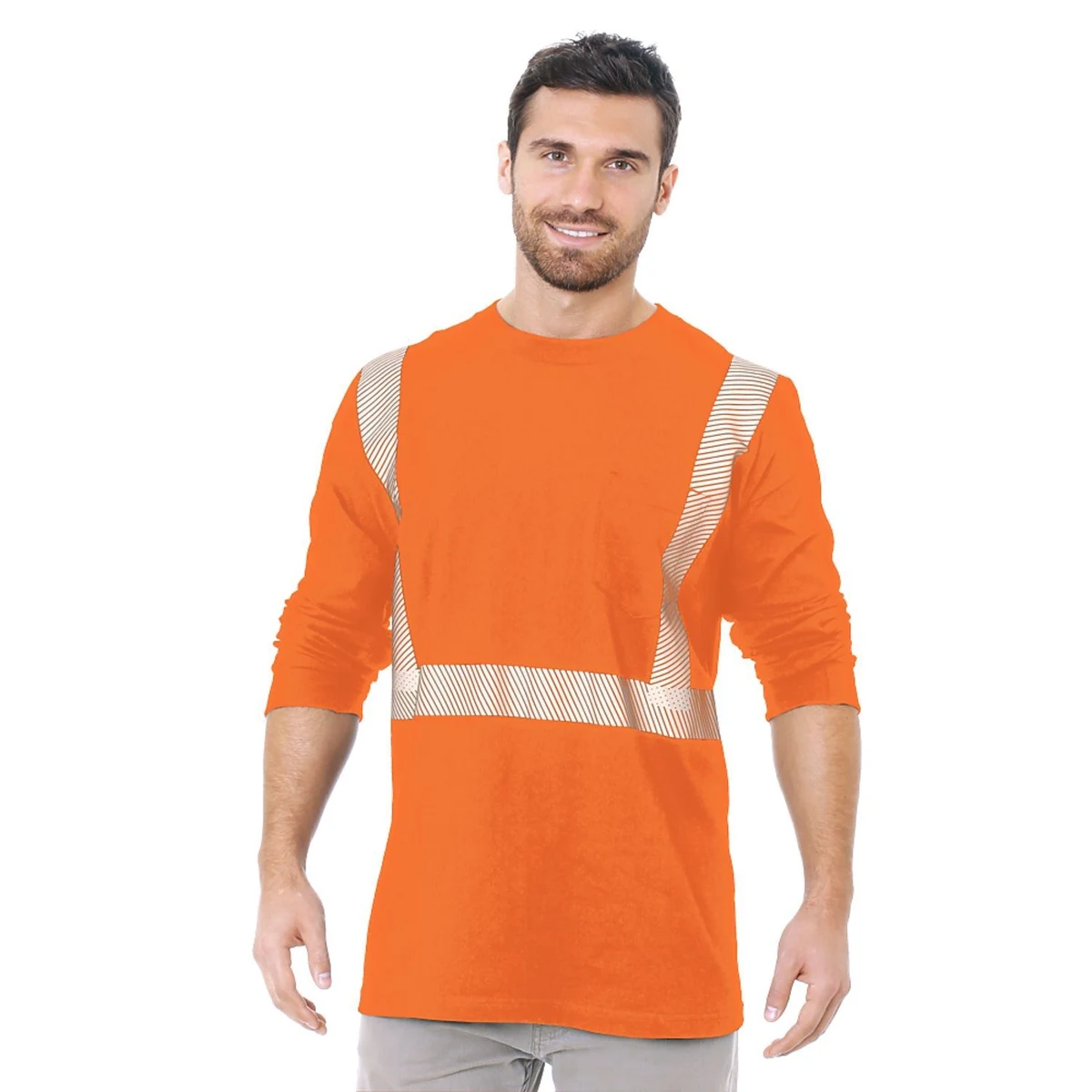 Class 2 USA-Made Segmented 100% Cotton Safety Long Sleeve T-Shirt with Pocket 1