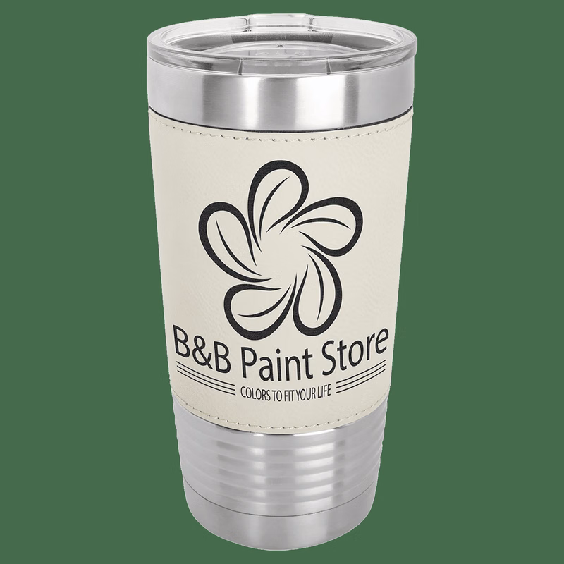 Polar Camel 20 oz. White/Black Leatherette Tumbler with Clear Lid