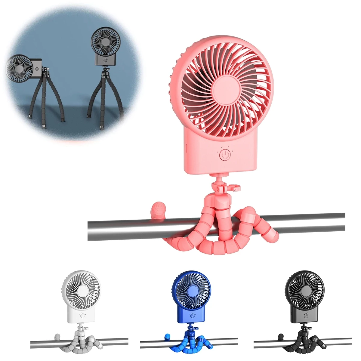 Rechargeable Tripod Clip-On, Handheld Fan 1