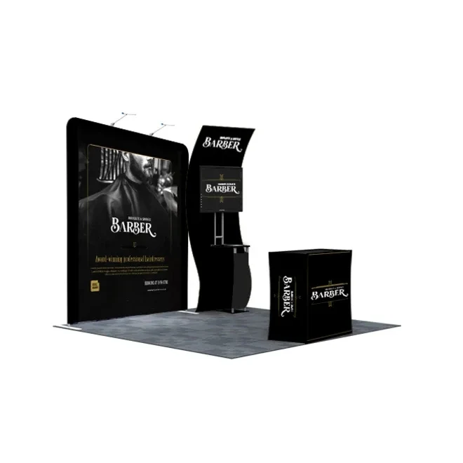 10ft Inline Trade Show Booth – Fabric Backwall Display with Counter & Lighting 1
