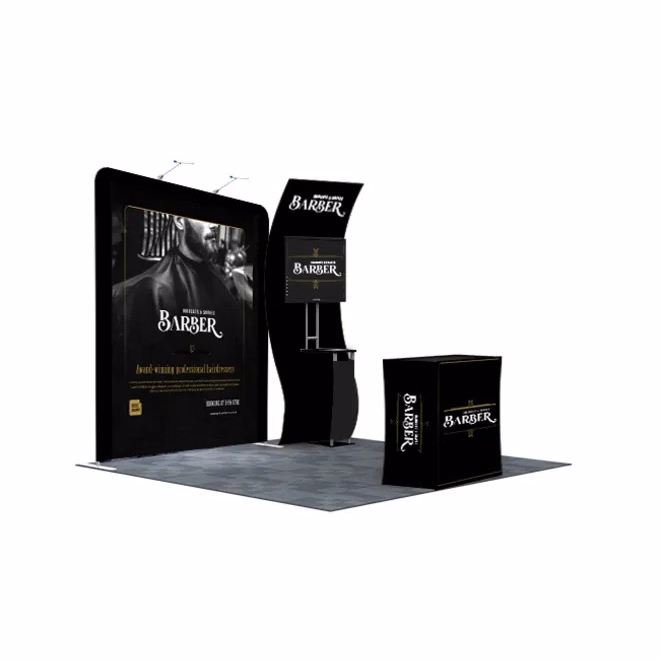 10ft Inline Trade Show Booth – Fabric Backwall Display with Counter & Lighting