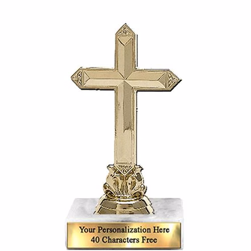 Trophy: 7", 2x3 white marble base, Large Cross Gol