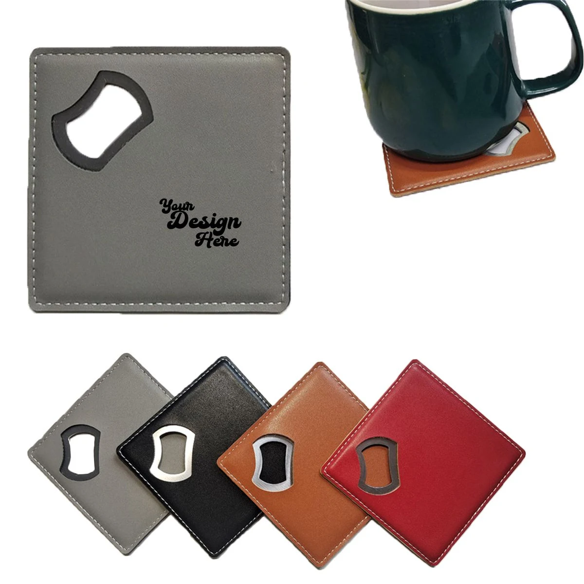 Premium Leather Coaster with Integrated Bottle Opener 1