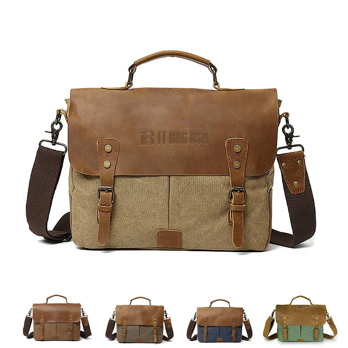 Genuine Leather Canvas Vintage Shoulder Bag 1