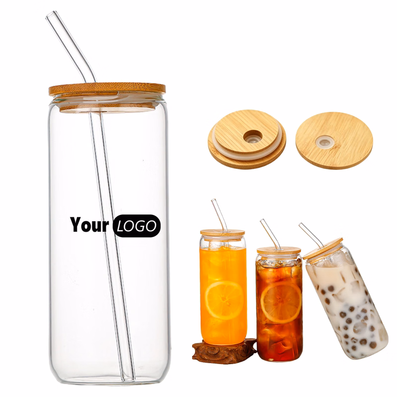 16oz Borosilicate Glass Cup with Bamboo Lid & Straw