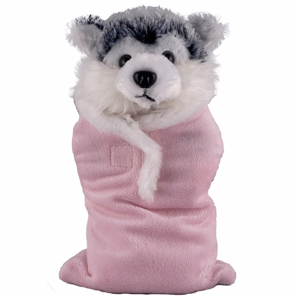 Soft Plush Husky in Baby Sleep Bag Stuffed Animal