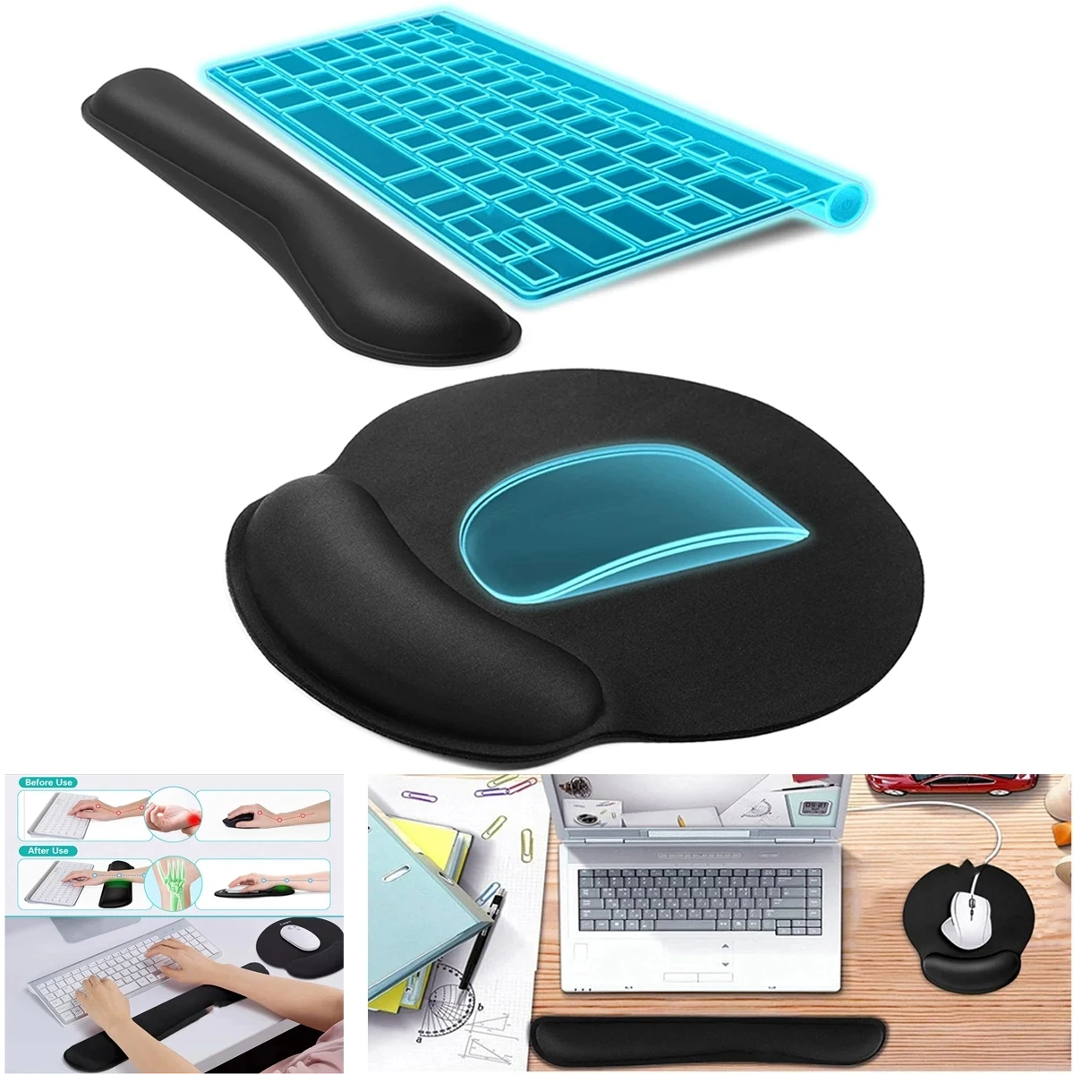Memory Foam Keyboard And Mouse Wrist Rest Pads Set 1