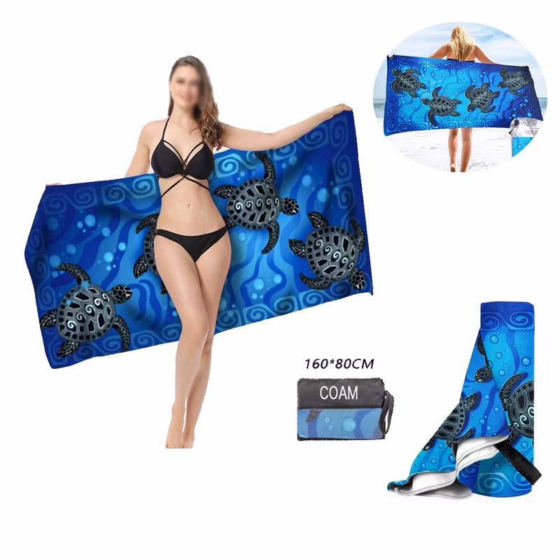 Printed Microfiber Beach Towels With Carry Bag