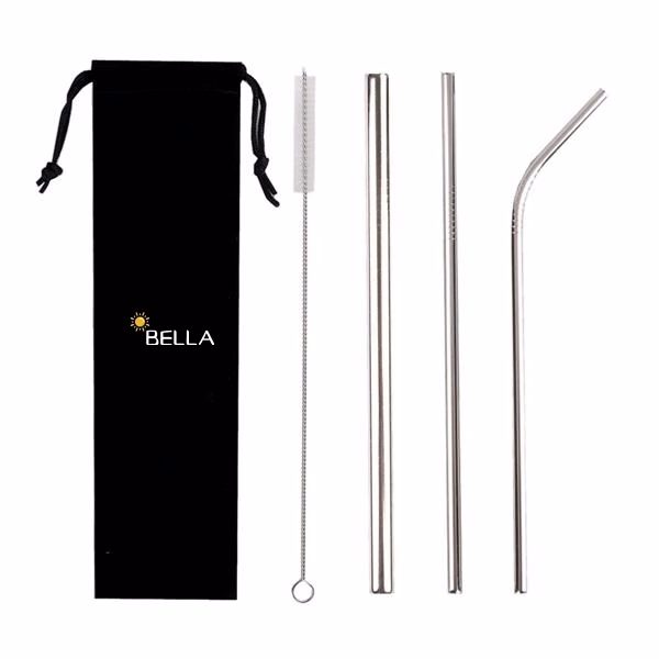 Reusable Stainless Steel Metal Straws With Pouch