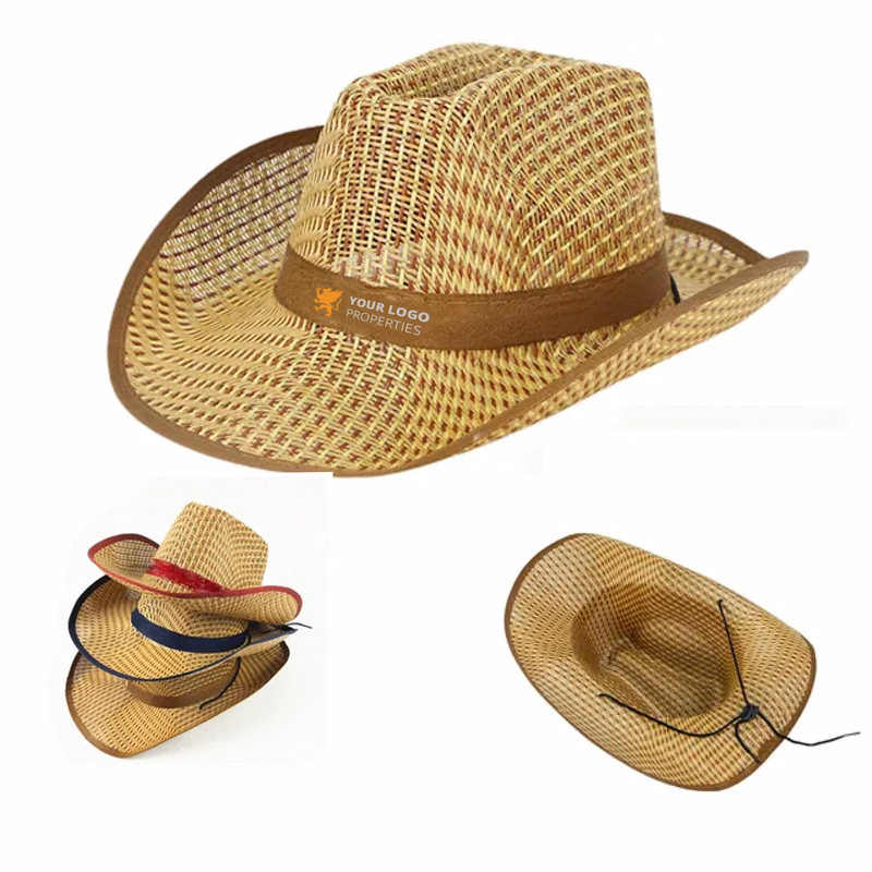 MOQ 50 Vintage Straw Cowboy Hat With Leather Hatband For Men Women