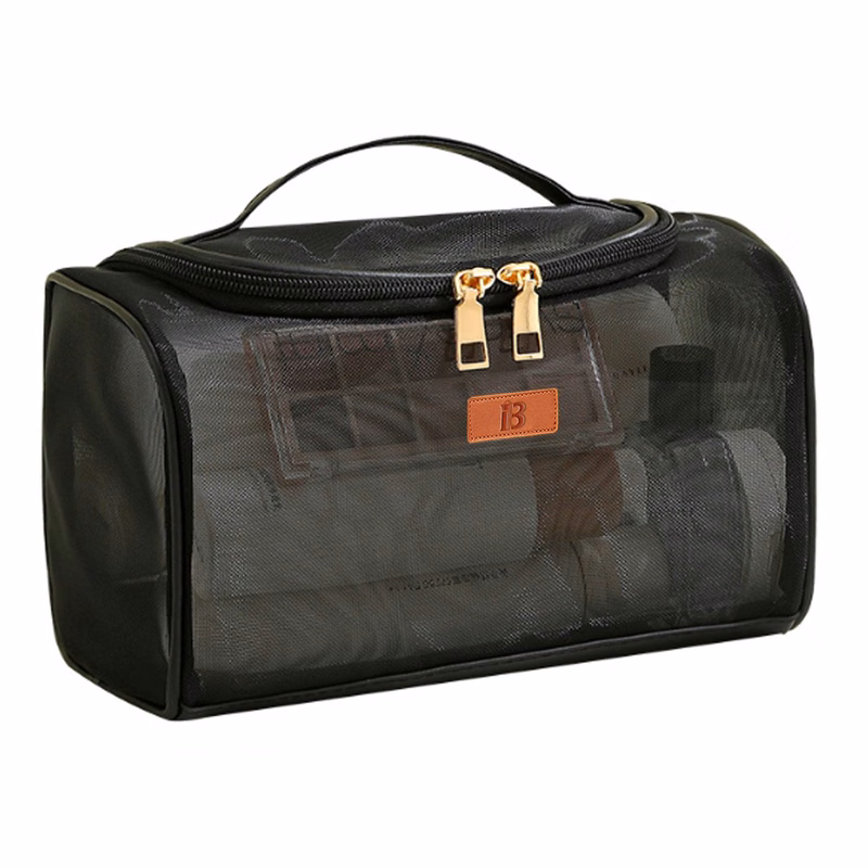 Large Capacity And Black Waterproof Mesh Makeup Bag