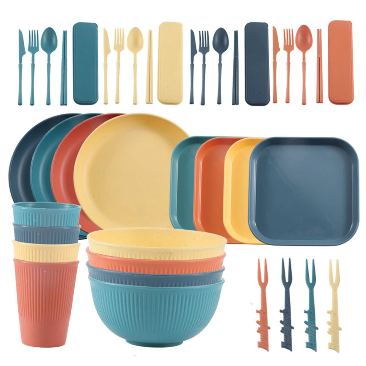 40 Pcs Wheat Straw Dinnerware Set 1