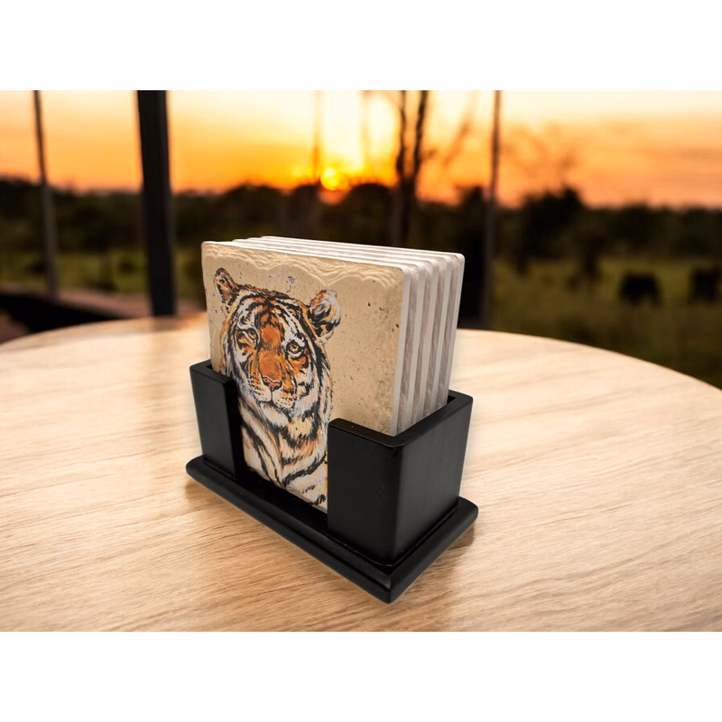 Upright Black Wooden 5 Coaster Holder Sets