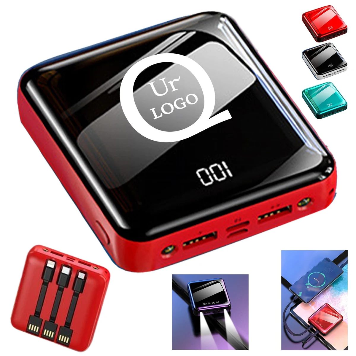 Mini High-Capacity Power Bank Flashlight W/ 3 Charging Cable 1