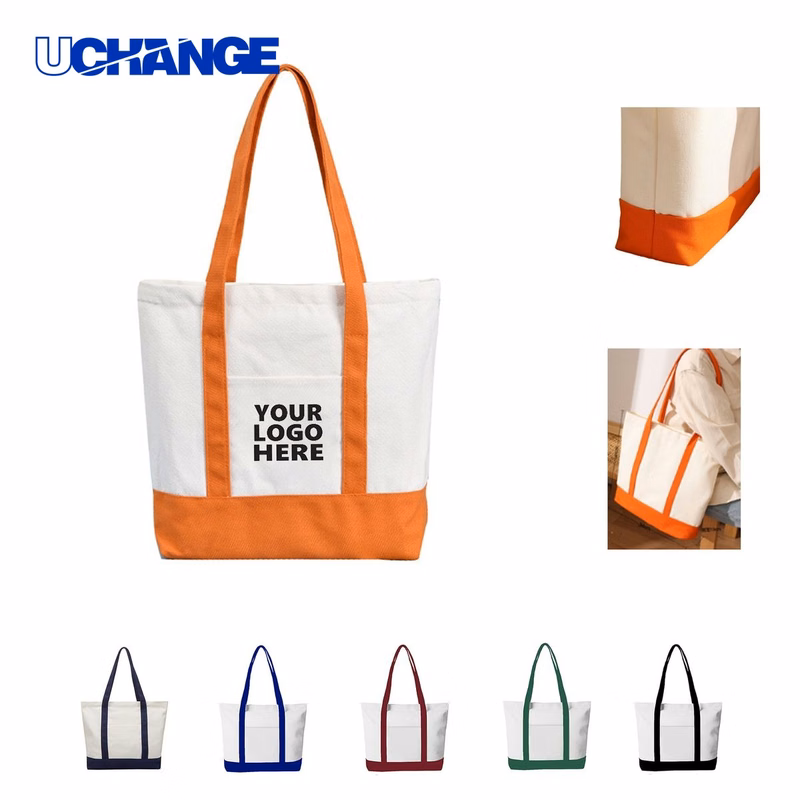 Zipper Closure Canvas Tote Bag