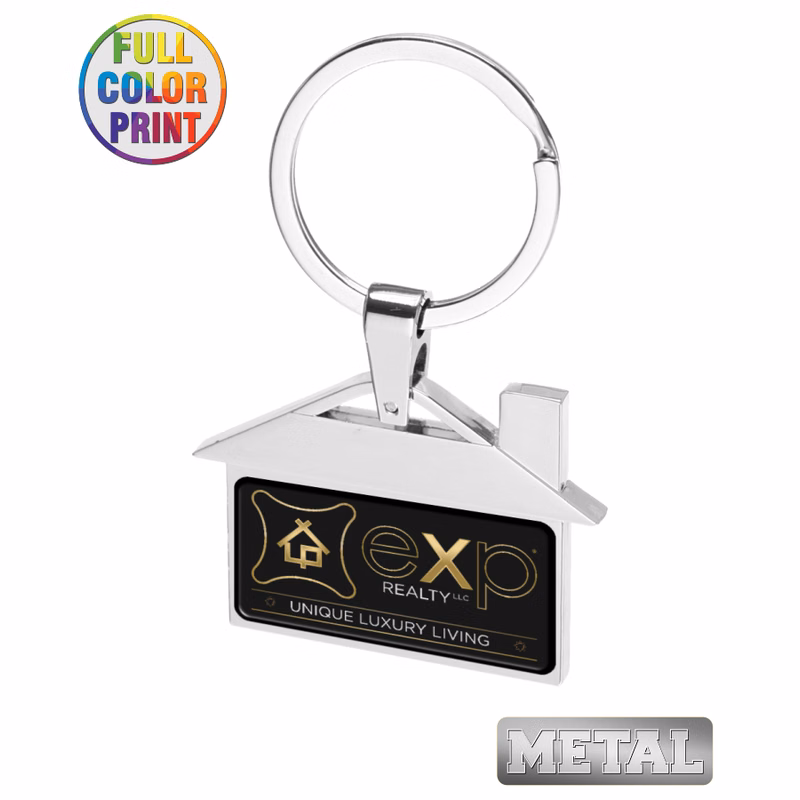 House Shaped Metal Keychain -Full Color Dome