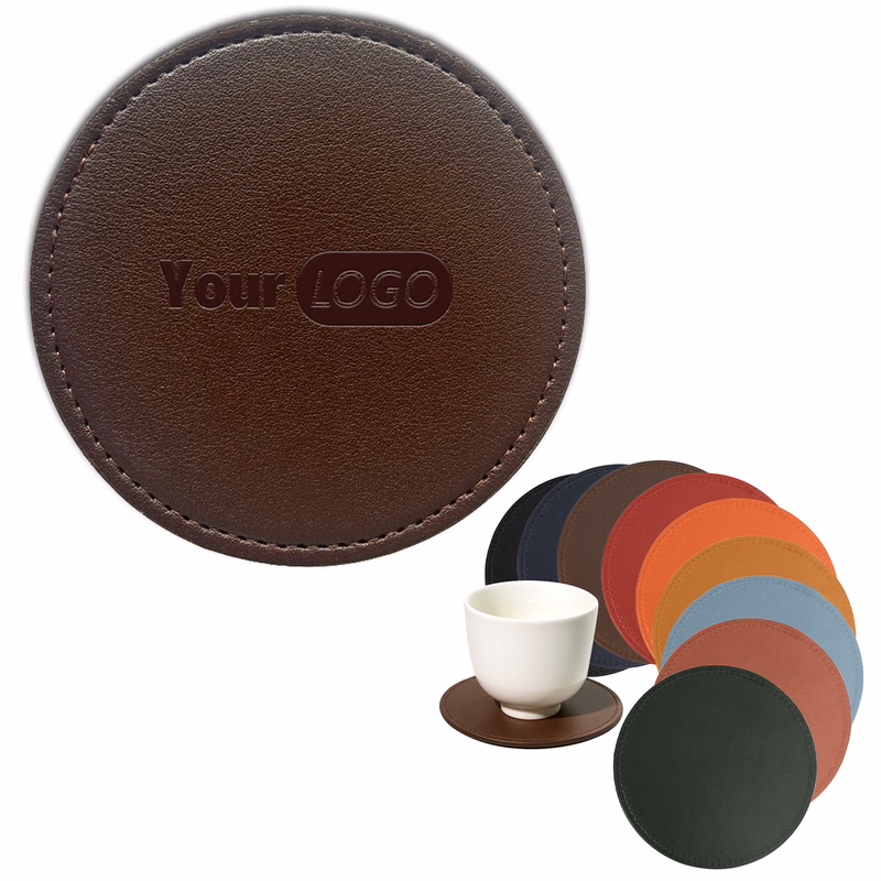 Round Faux Leather Coaster