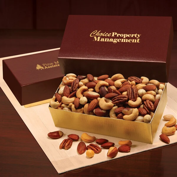Deluxe Mixed Nuts in Burgundy & Gold Gift Box 1