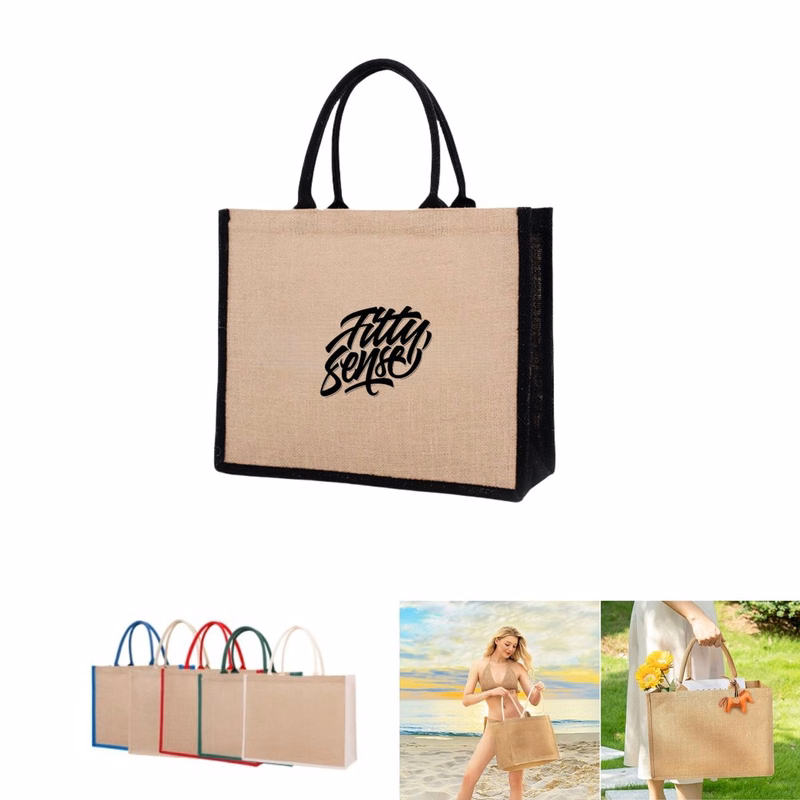 Large Jute Tote Bag with Handles