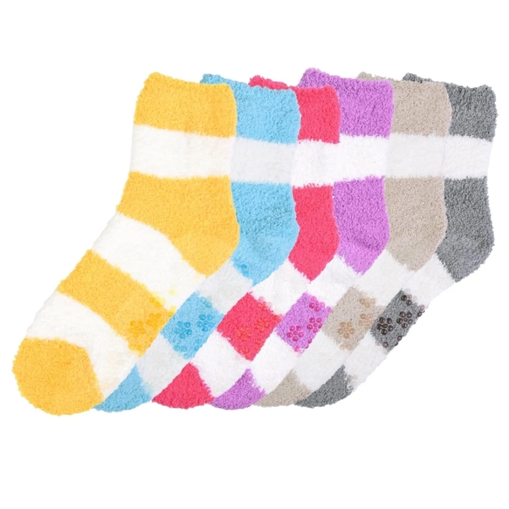 Women's Fuzzy Non-Slip Socks - Striped Size 9-11 1