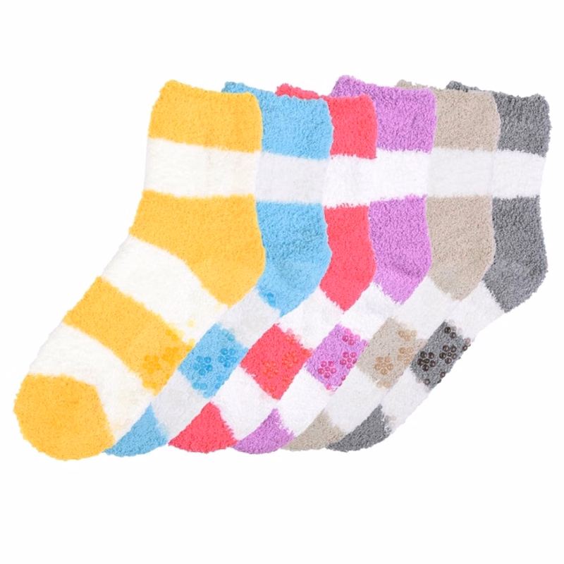 Women's Fuzzy Non-Slip Socks - Striped Size 9-11