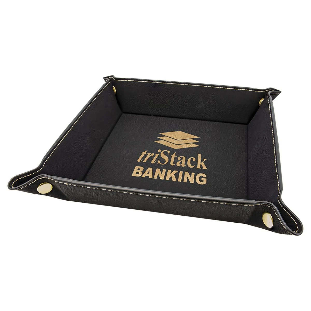 6" x 6" Black/Gold Leatherette Snap Up Tray with Gold Snaps 1