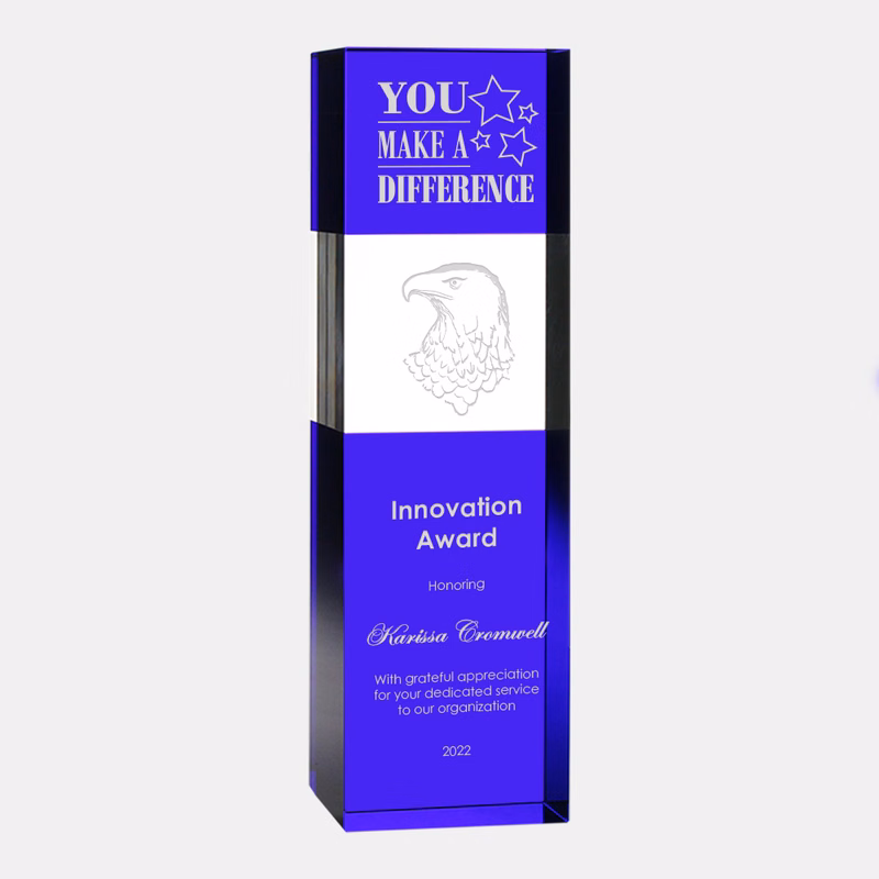 BLUE/CLEAR COLUMN OPTIC CRYSTAL AWARD
