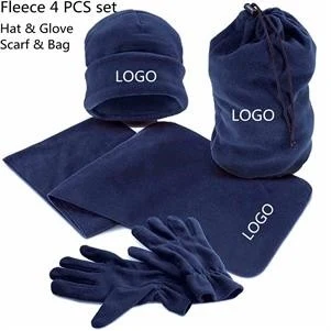 Winter Fleece Hat Glove Scarf Bag 4 pcs Set 1