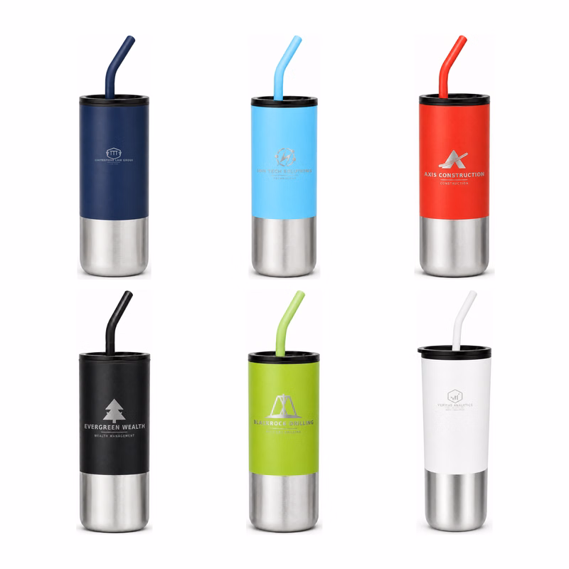 Endura 18 oz Double Wall Plastic Liner, Stainless Steel Straw with Silicone Tip